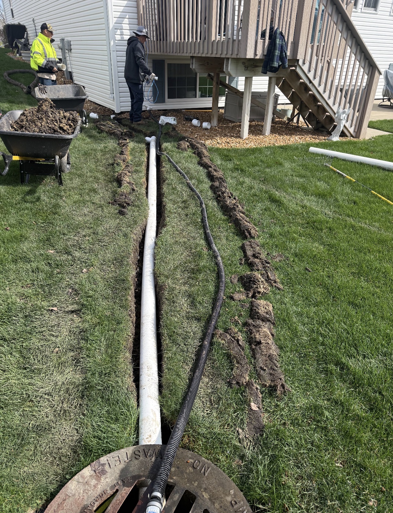 Custom drainage system installation by Nick's Lawncare in Chicagoland